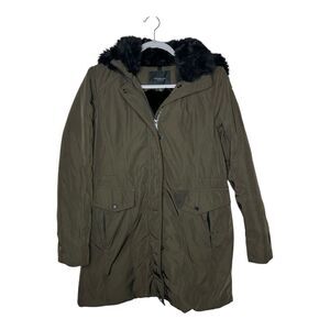 Andrew Marc Jacket Womens Small Green Puffer Fur Lined Hood Winter Coat Parka